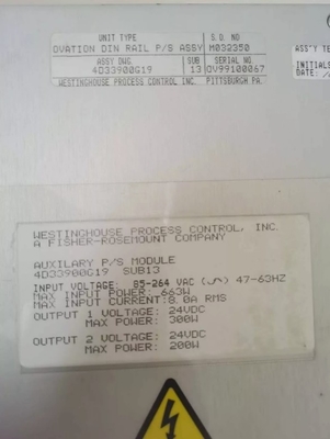 4D33900G19 Westinghouse Ovation Yardımcı güç kaynağı 663W Maksimum Giriş Gücü