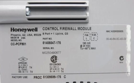 Ağ Güvenliği Koruması ve FTE Ağ Dağıtımı için 24V DC Güç Kaynağına sahip Honeywell CC-PCF901 Kontrol Güvenlik Duvarı Modülü